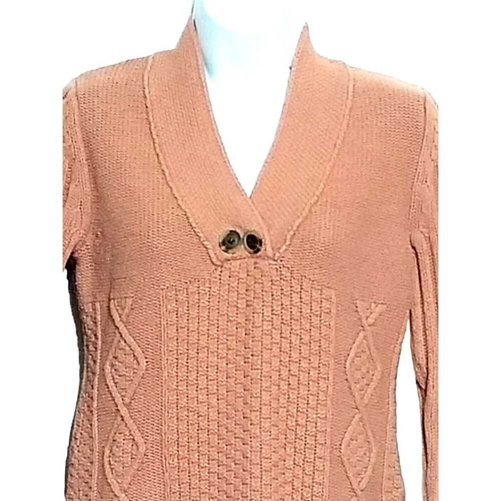 Natural Reflections Womens V Neck‎ Long Sleeve Pullover Cable Knit Sweater Small